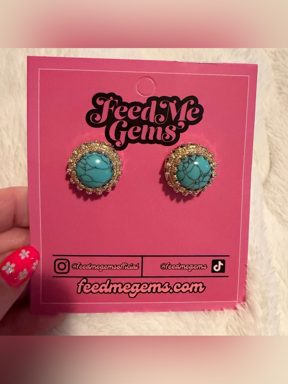 Feed Me Gems Turquoise Gold Round Stud queen Earrings